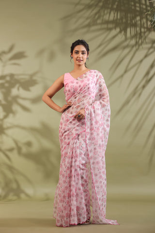 Kota Doria Flower Printed Saree