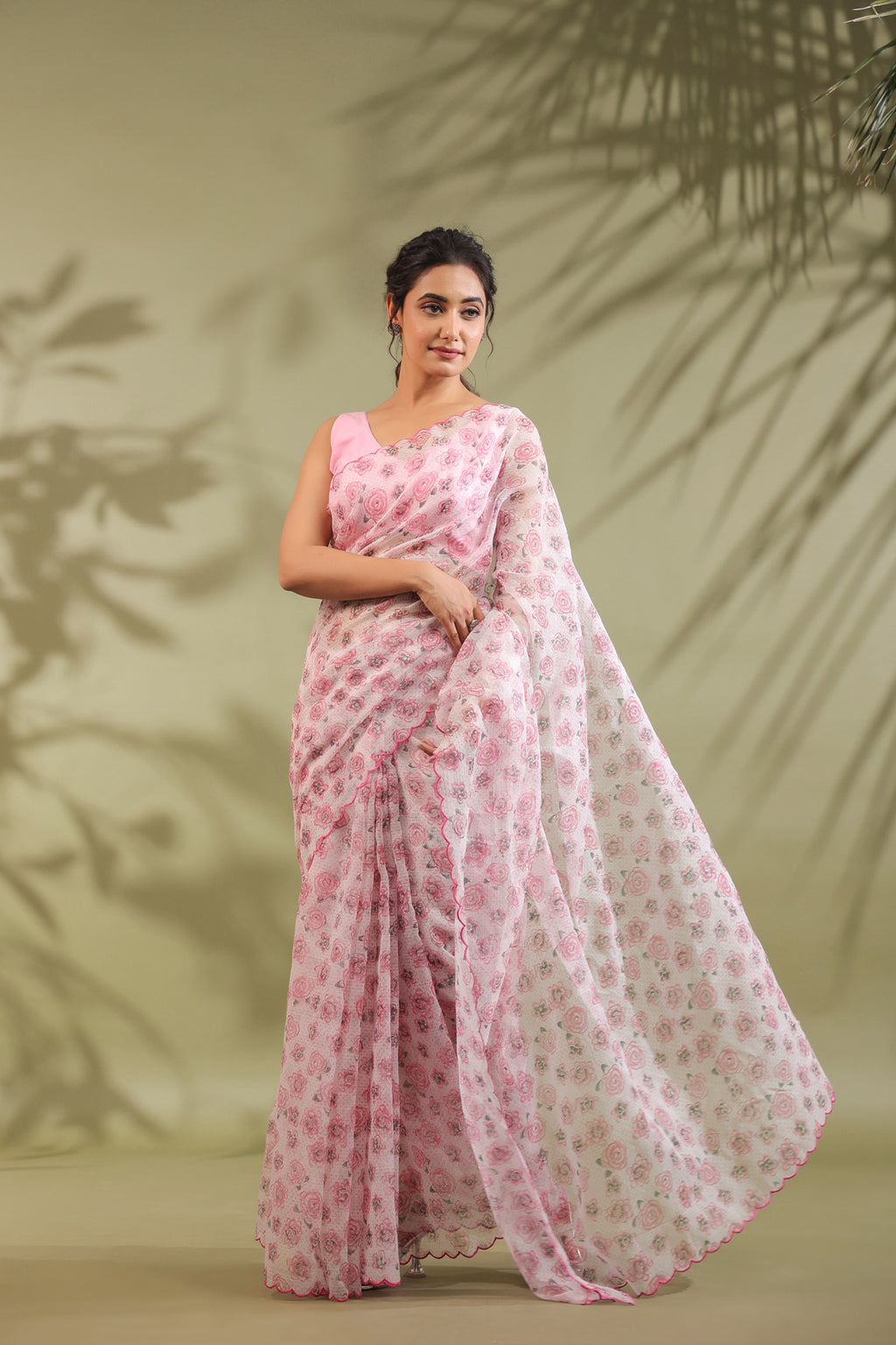 Kota Doria Flower Printed Saree