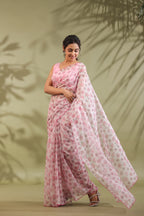 Kota Doria Flower Printed Saree