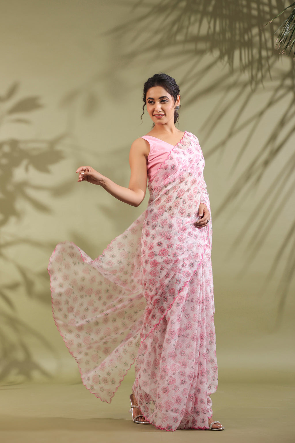 Kota Doria Flower Printed Saree