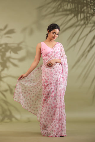 Kota Doria Flower Printed Saree