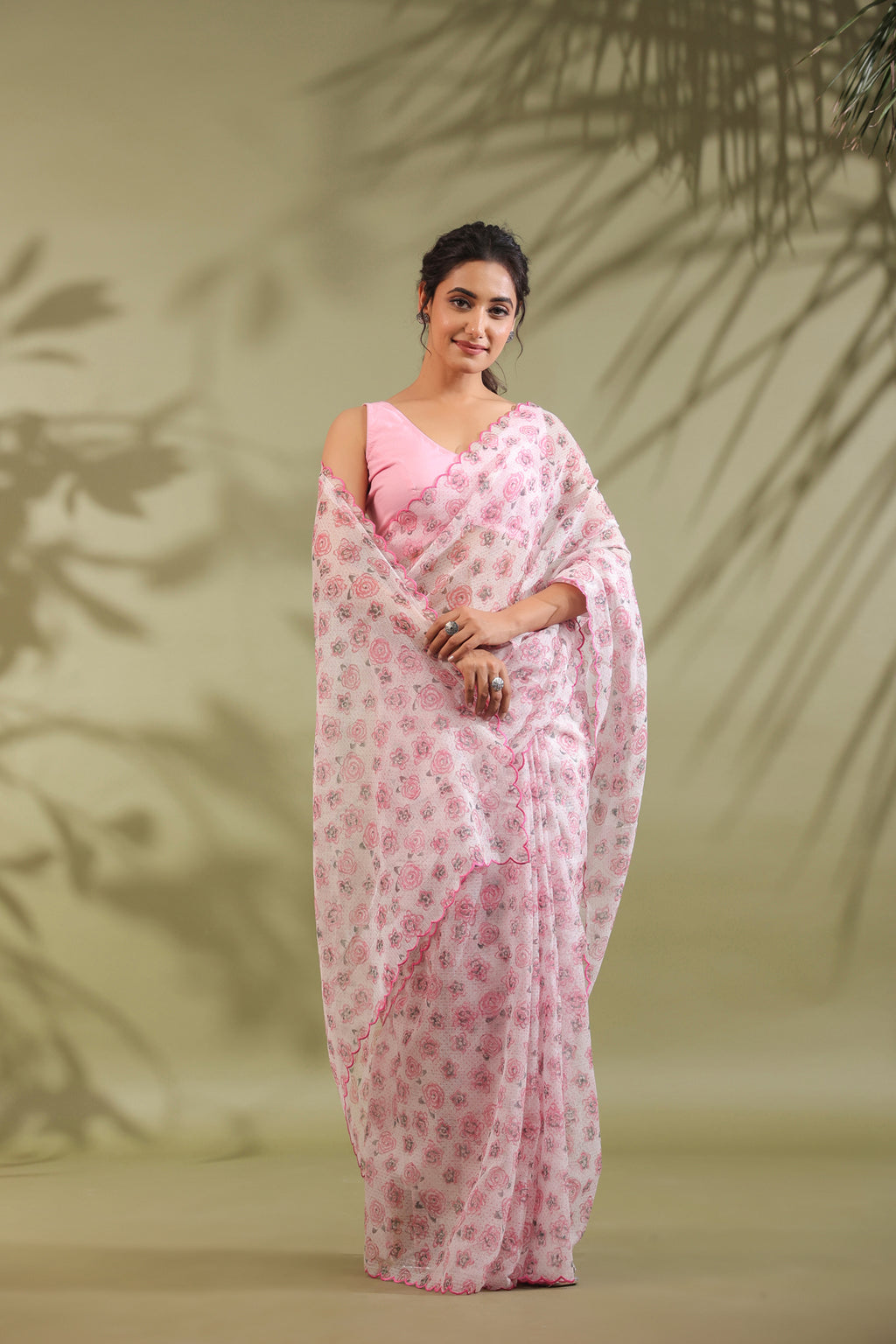 Kota Doria Flower Printed Saree