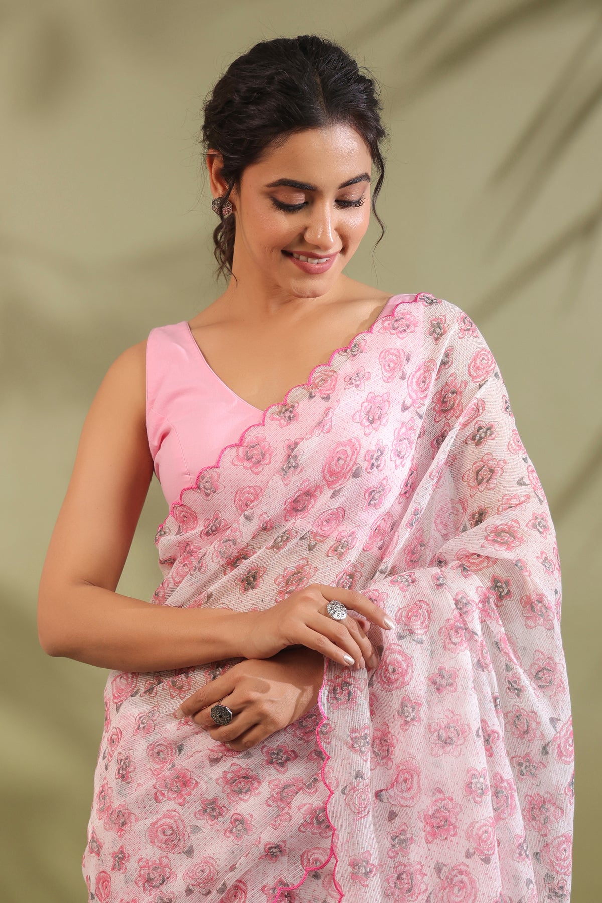 Kota Doria Flower Printed Saree
