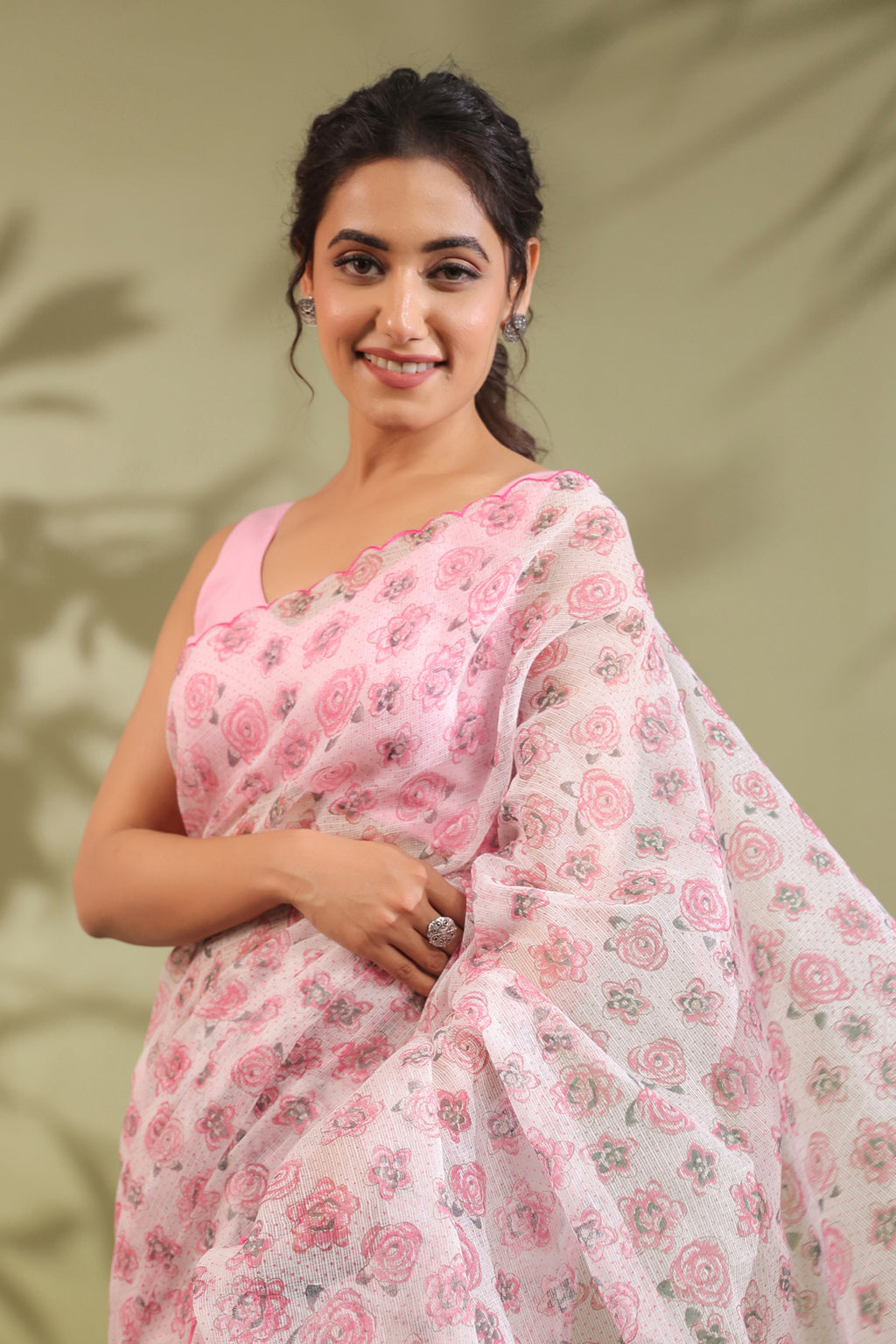 Kota Doria Flower Printed Saree