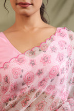 Kota Doria Flower Printed Saree