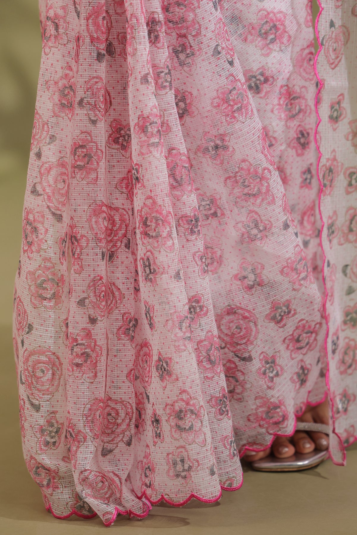 Kota Doria Flower Printed Saree