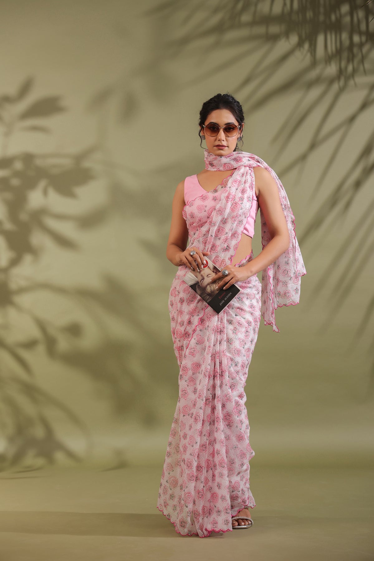 Kota Doria Flower Printed Saree