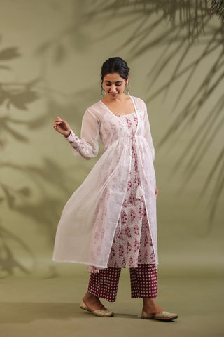 Hand Block Printed Kota Doria & Cotton Suit Set Of 3