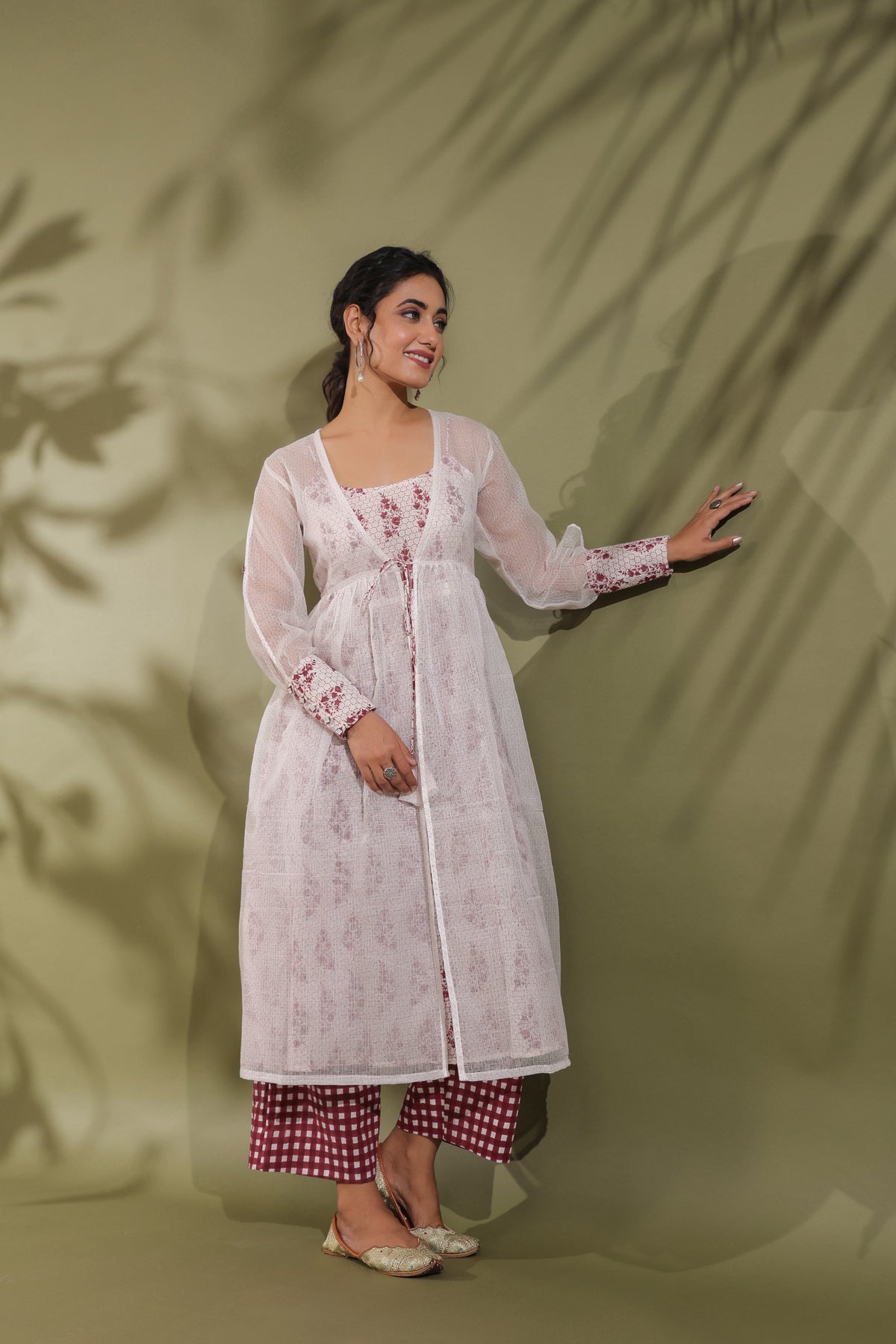 Hand Block Printed Kota Doria & Cotton Suit Set Of 4