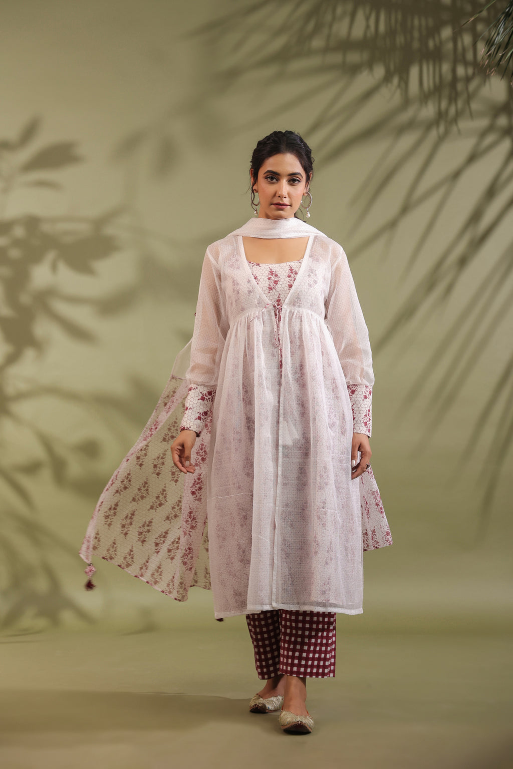 Hand Block Printed Kota Doria & Cotton Suit Set Of 4