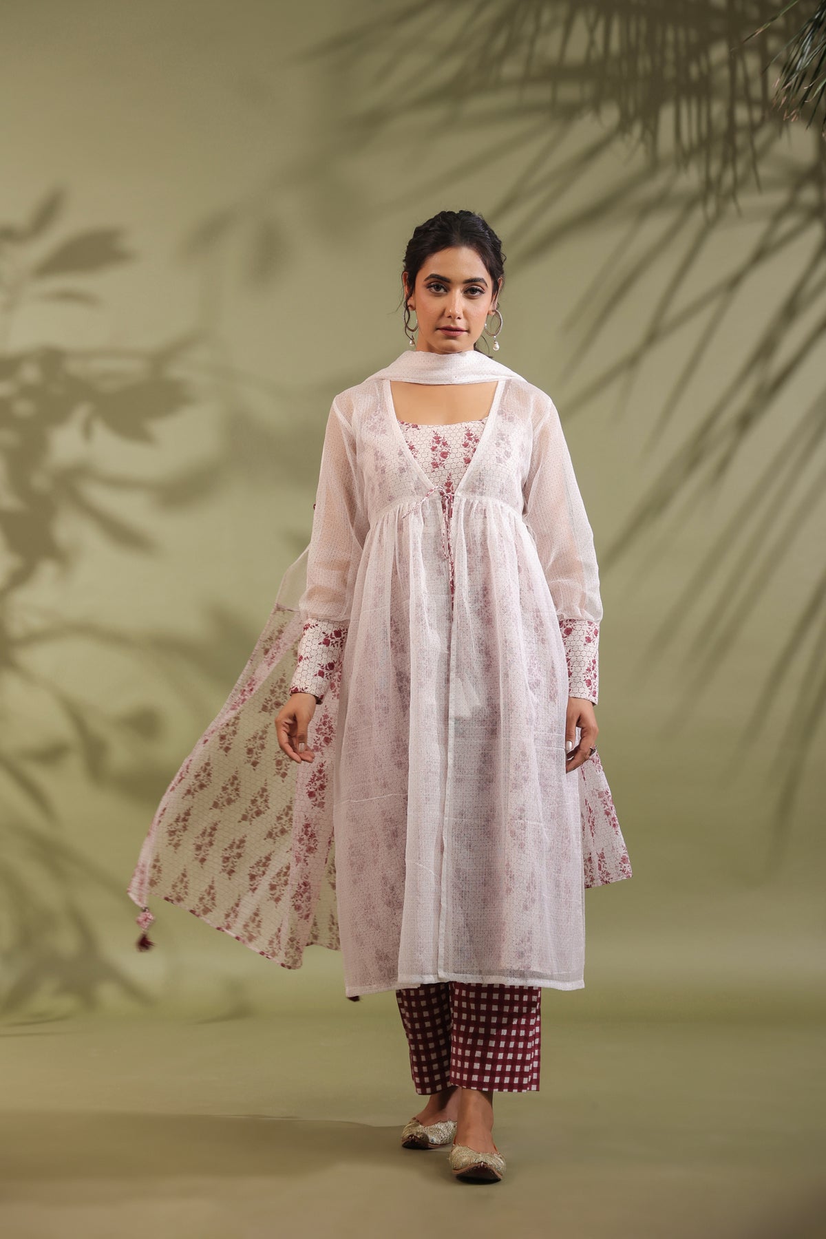 Hand Block Printed Kota Doria & Cotton Suit Set Of 4