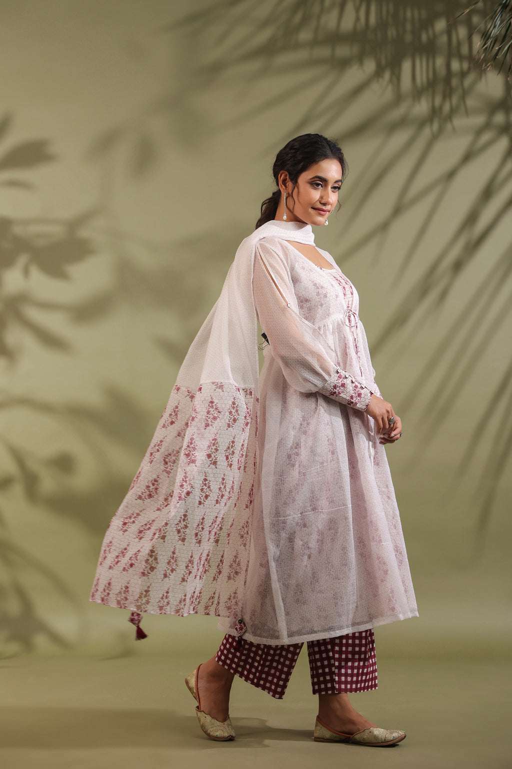 Hand Block Printed Kota Doria & Cotton Suit Set Of 4