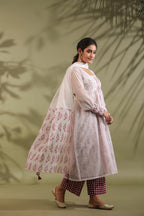 Hand Block Printed Kota Doria & Cotton Suit Set Of 4