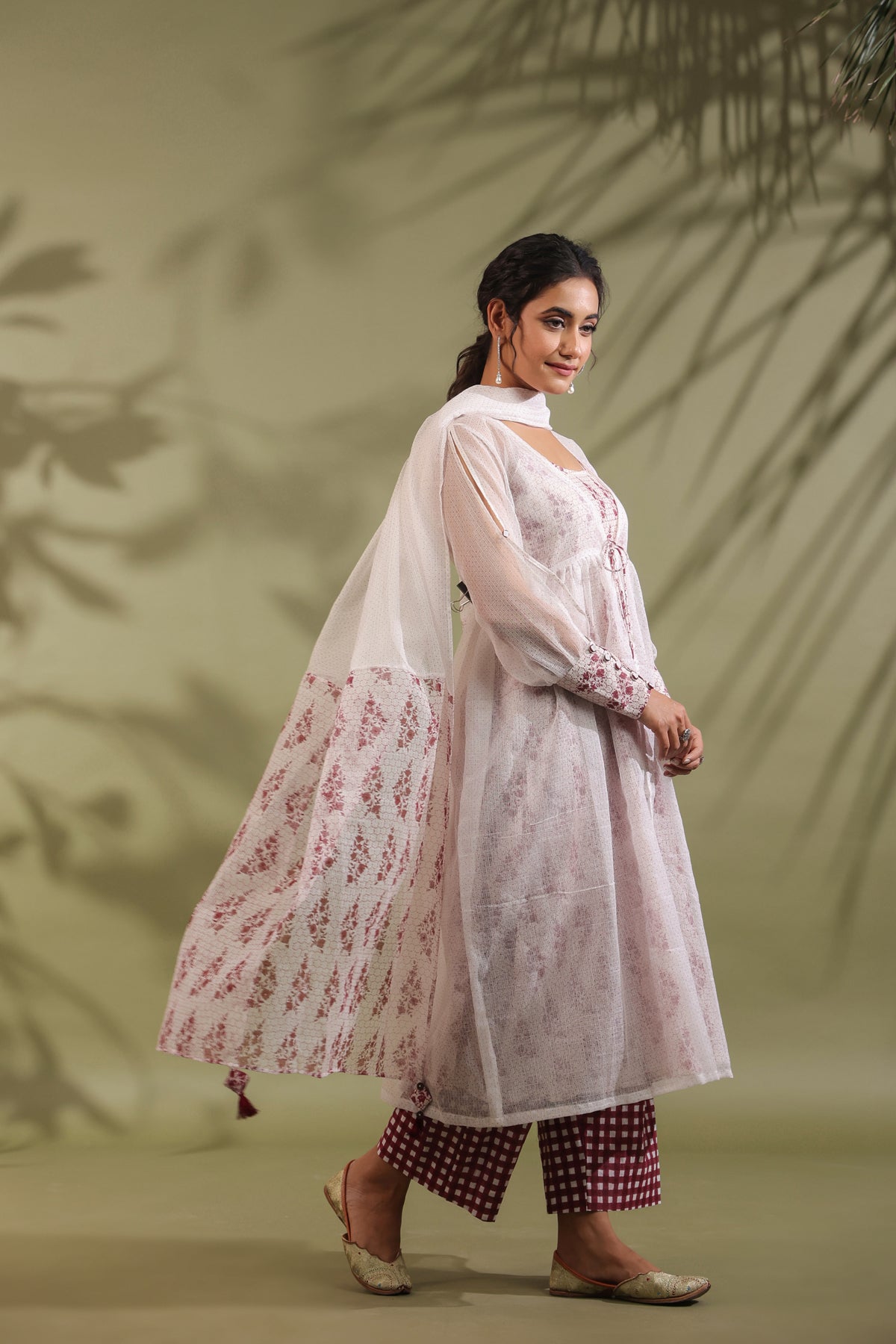 Hand Block Printed Kota Doria & Cotton Suit Set Of 4