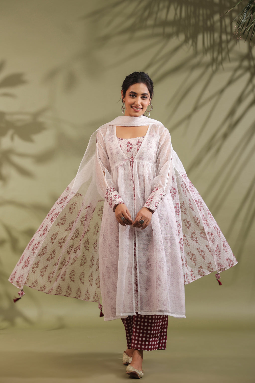 Hand Block Printed Kota Doria & Cotton Suit Set Of 4