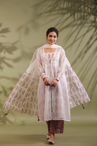 Hand Block Printed Kota Doria & Cotton Suit Set Of 4