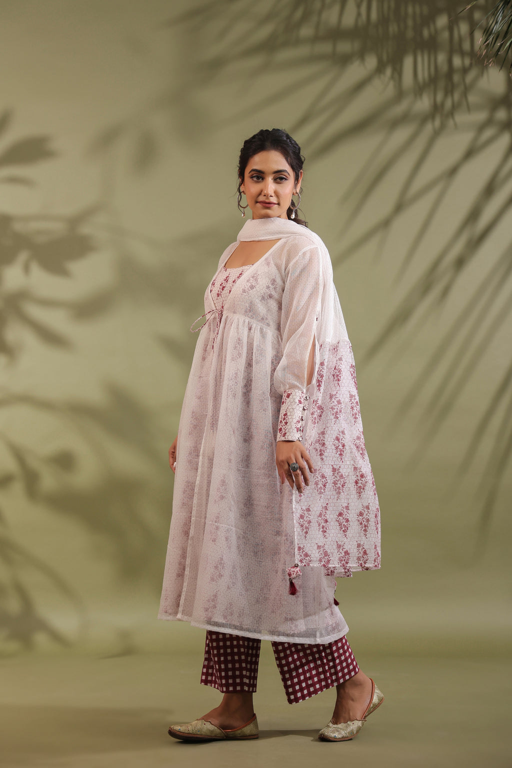 Hand Block Printed Kota Doria & Cotton Suit Set Of 4