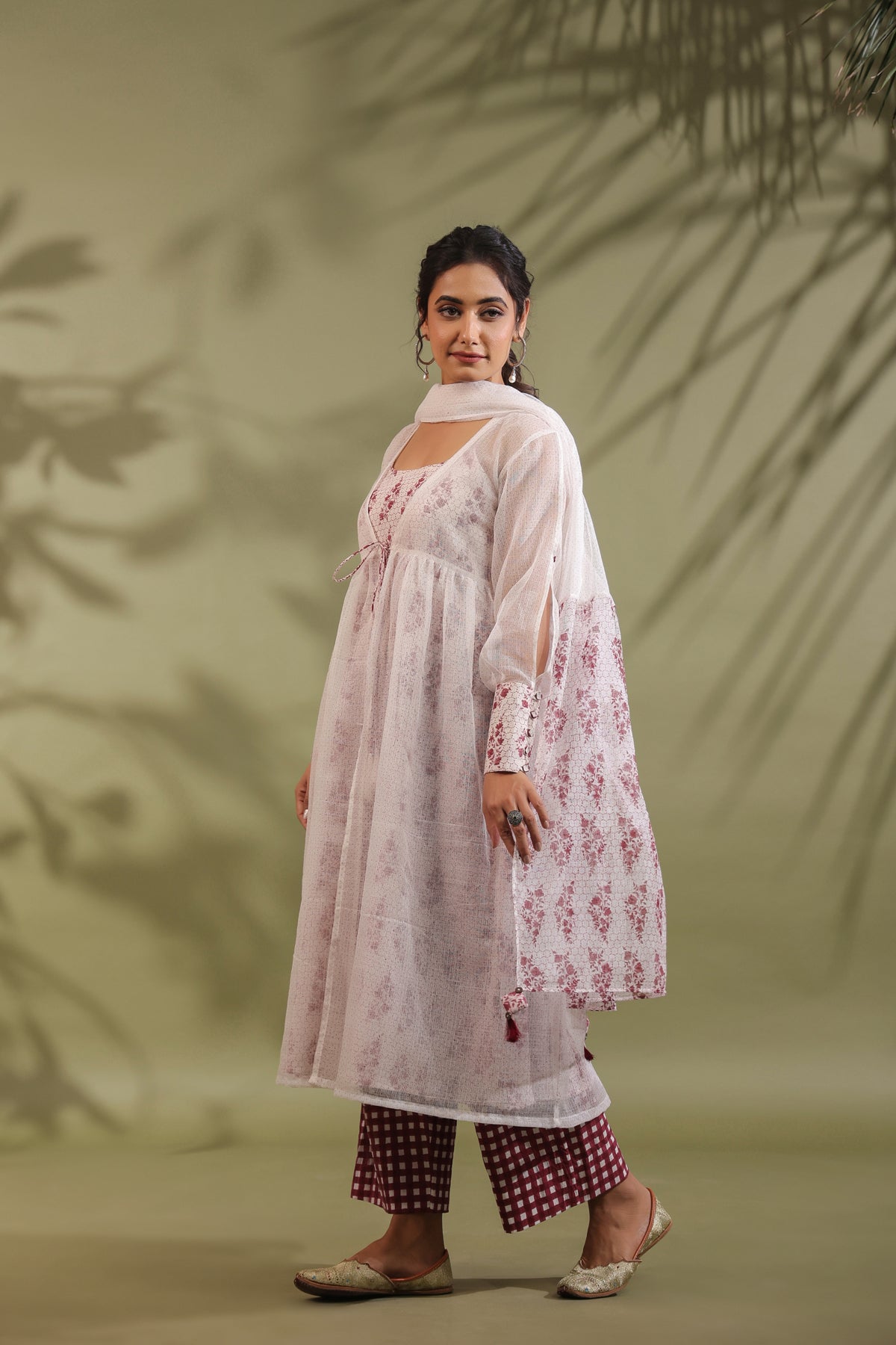 Hand Block Printed Kota Doria & Cotton Suit Set Of 4