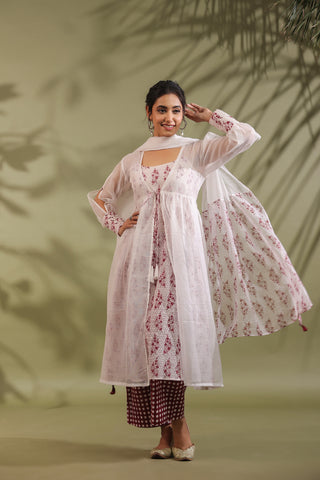 Hand Block Printed Kota Doria & Cotton Suit Set Of 4