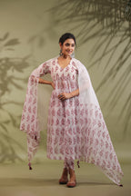 Hand Block Printed Kota Doria & Cotton Suit Set Of 3