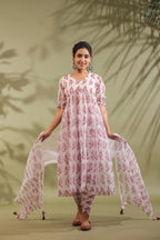 Hand Block Printed Kota Doria & Cotton Suit Set Of 2