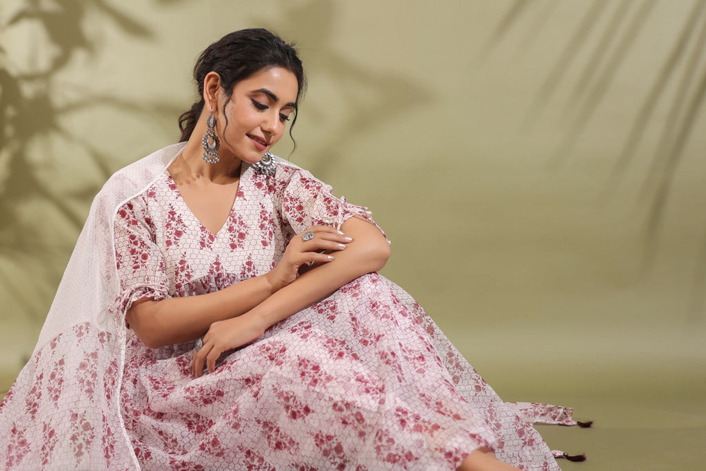 Hand Block Printed Kota Doria & Cotton Suit Set Of 2