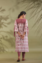Maroon Floral Cotton Kurta with Checked Dhoti Pants Set