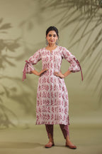 Maroon Floral Cotton Kurta with Checked Dhoti Pants Set