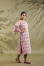 Maroon Floral Cotton Kurta with Checked Dhoti Pants Set
