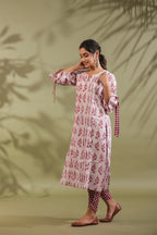 Maroon Floral Cotton Kurta with Checked Dhoti Pants Set