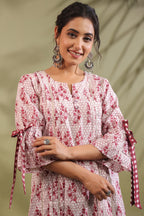 Maroon Floral Cotton Kurta with Checked Dhoti Pants Set