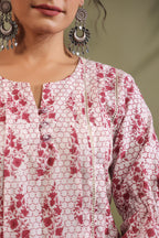 Maroon Floral Cotton Kurta with Checked Dhoti Pants Set