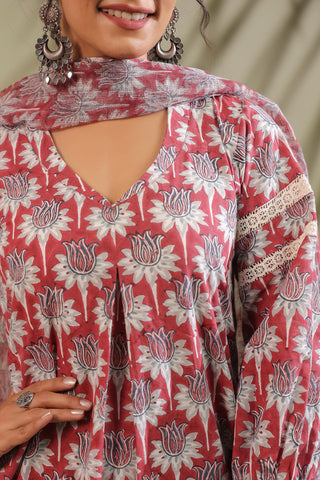 Hand Block Printed Cotton Suit Set Of 3