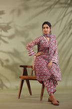 Hand Block Printed Cotton High Low Suit Set Of 3