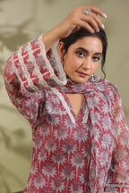 Hand Block Printed Cotton High Low Suit Set Of 3