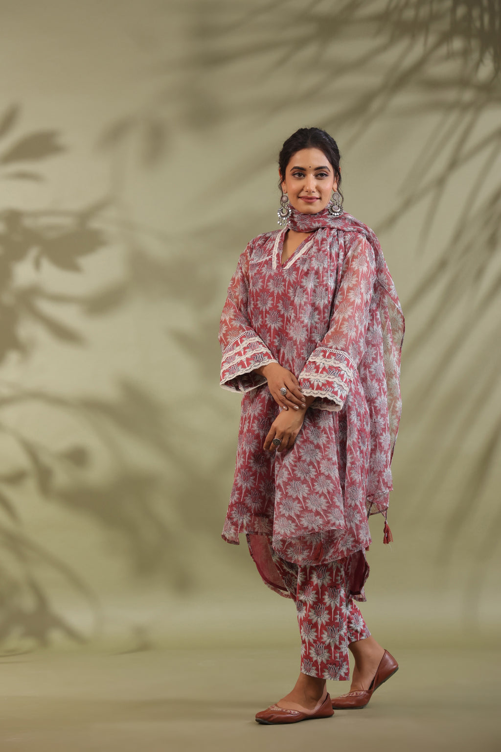 Hand Block Printed Cotton High Low Suit Set Of 2