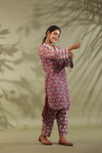 Hand Block Printed Cotton High Low Suit Set Of 3