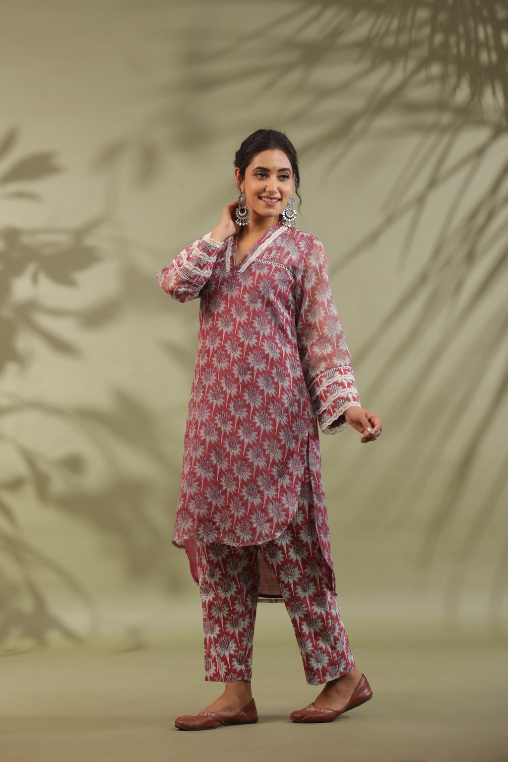 Hand Block Printed Cotton High Low Suit Set Of 3