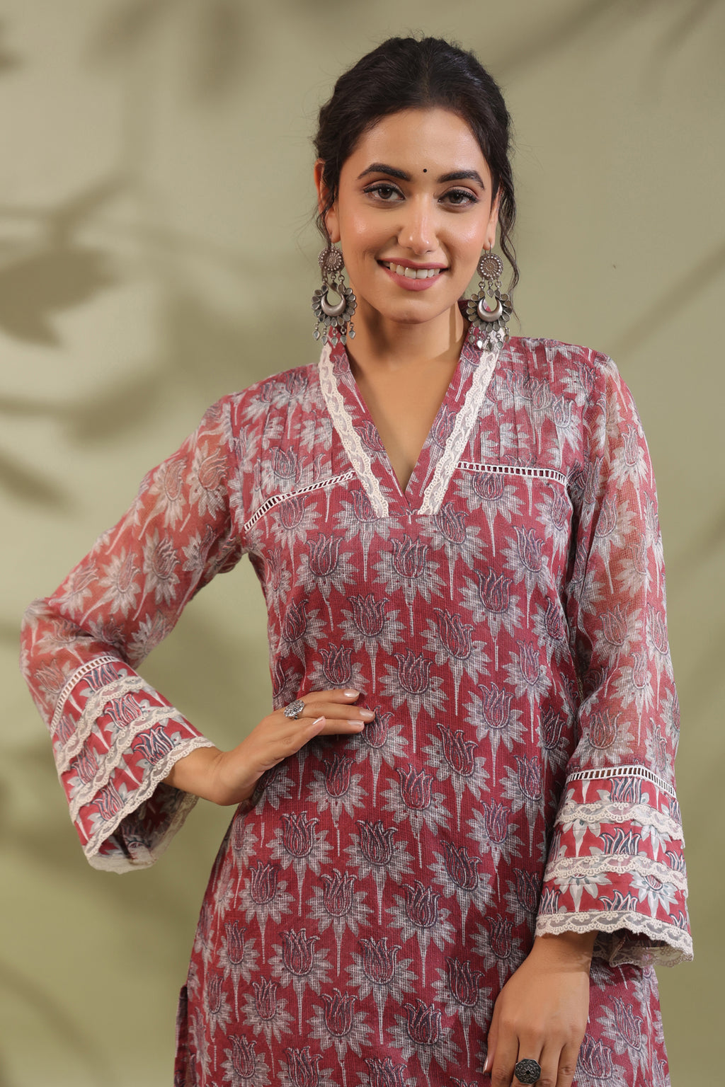 Hand Block Printed Cotton High Low Suit Set Of 2