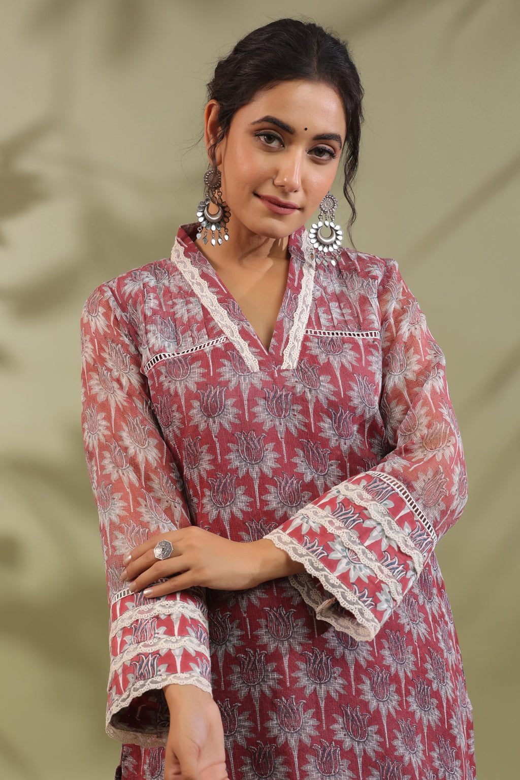 Hand Block Printed Cotton High Low Suit Set Of 3