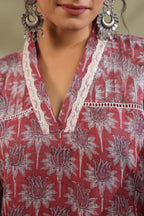 Hand Block Printed Cotton High Low Suit Set Of 3