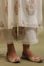 Box Pleated Kurta In Off White & Green Combination Suit Set Of 3