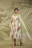 Gathered Kurta, Printed In White & Green Combination Suit Set Of 3