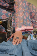 A-line Printed Kota Doria Kurta With Pintex, Suit Set Of 3