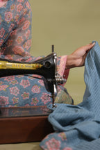 A-line Printed Kota Doria Kurta With Pintex, Suit Set Of 3