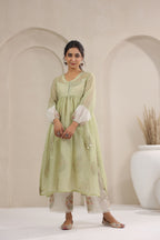 A- Line Kota Doria Kurta With Printed Slip/inner Suit Set Of 3