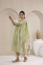 A- Line Kota Doria Kurta With Printed Slip/inner Suit Set Of 2