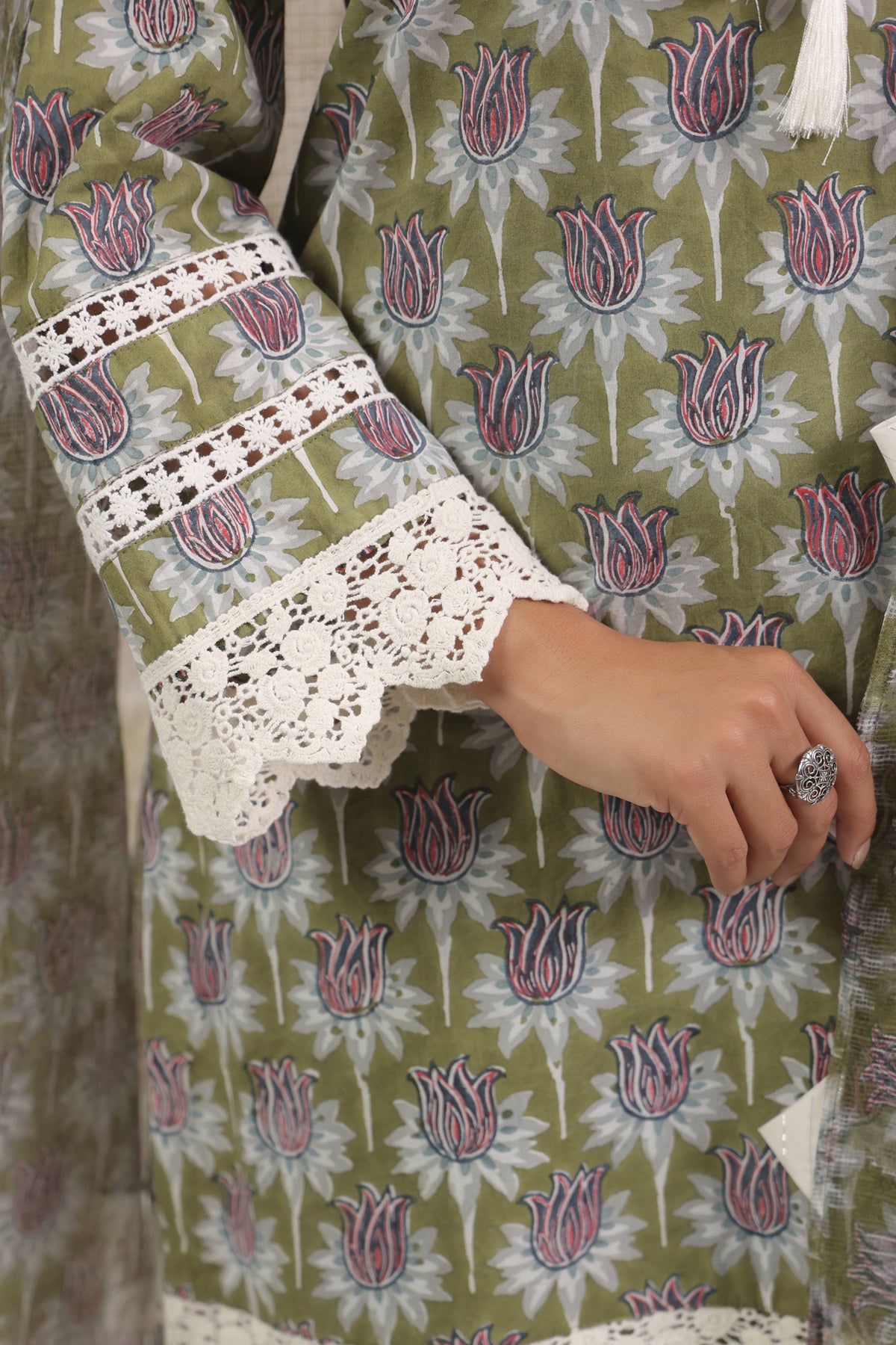 Hand Block Printed Cotton Straight Fit Suit Set Of 3