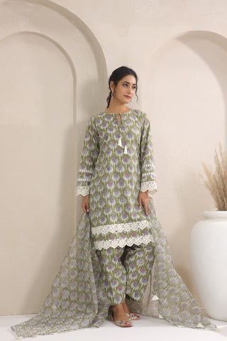 Hand Block Printed Cotton Straight Fit Suit Set Of 3