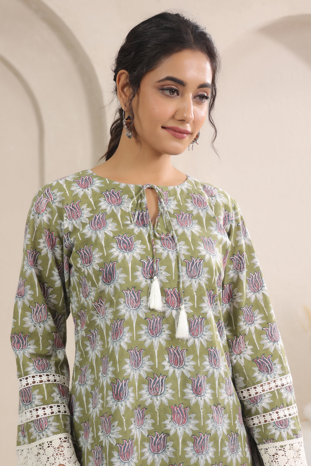 Hand Block Printed Cotton Straight Fit Suit Set Of 3